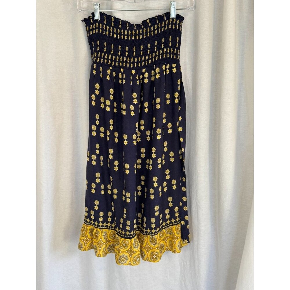 Juicy Couture Women's Navy & Yellow Knee length strapless cinch top dress size M
